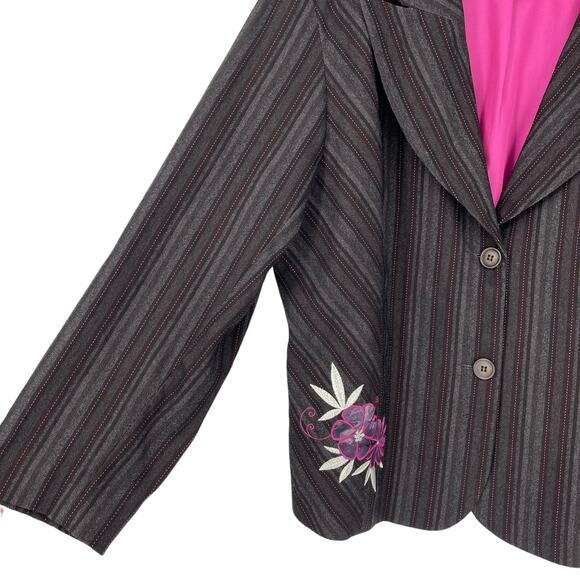 Dark Academia Striped Blazer Size 18 Floral Embroidery - Picture 5 of 16
